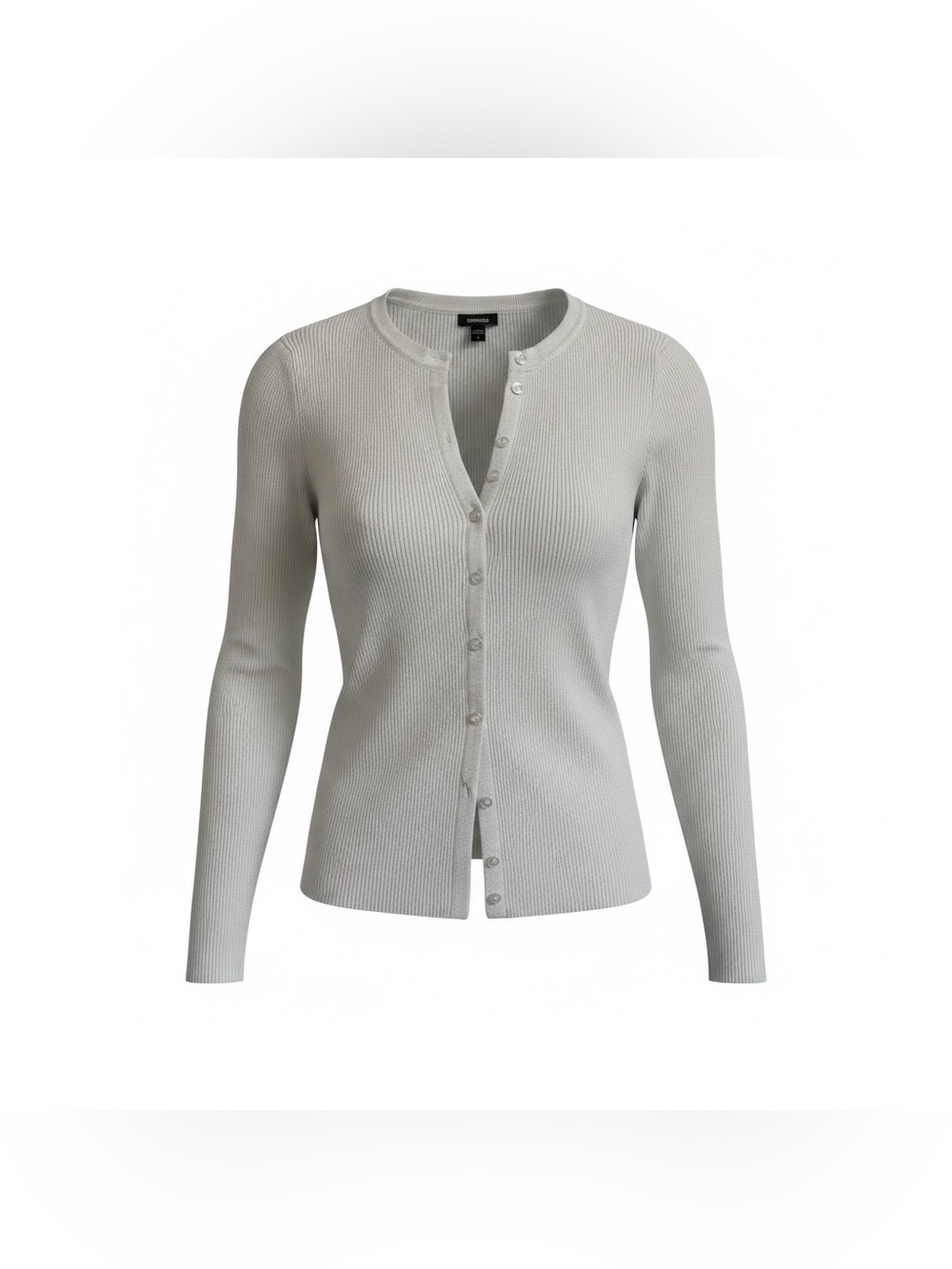 Express White Ribbed Fitted Button-Front Cardigan
